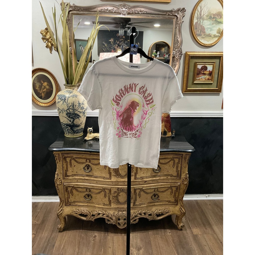 Daydreamer Johnny Cash Ring of Fire Band Tee White 100% Cotton Small 040